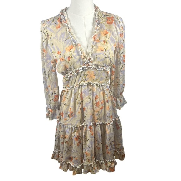 VICI Women’s Medium Floral Ruffle Mini Dress | Zimmermann Inspired | Open Back - Picture 2 of 7